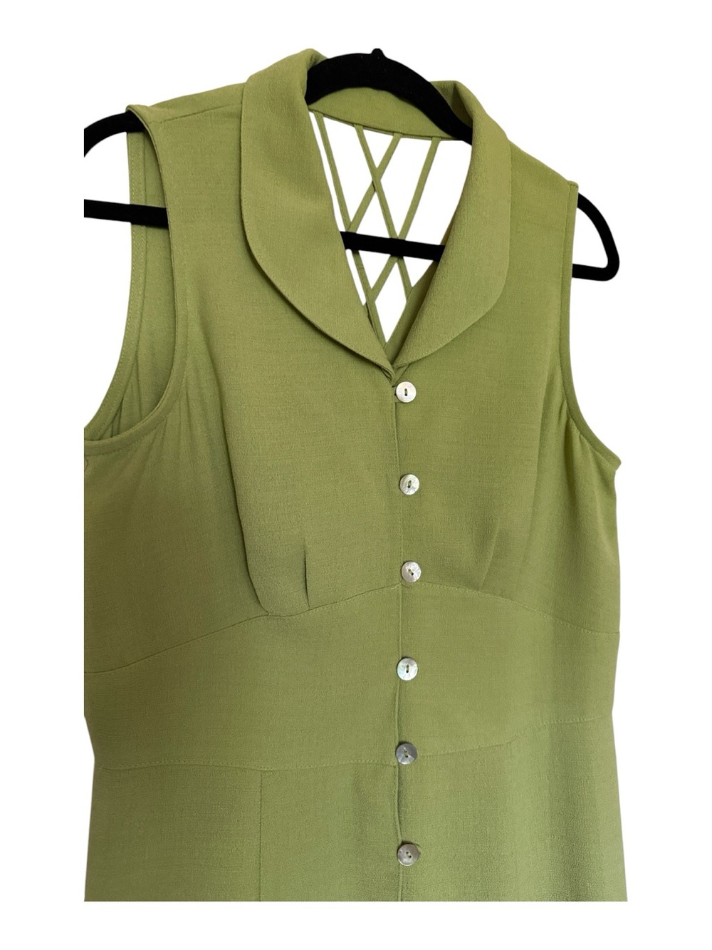 Sheri Martin New York button front shift dress w/collar,lattice accent back, 12
